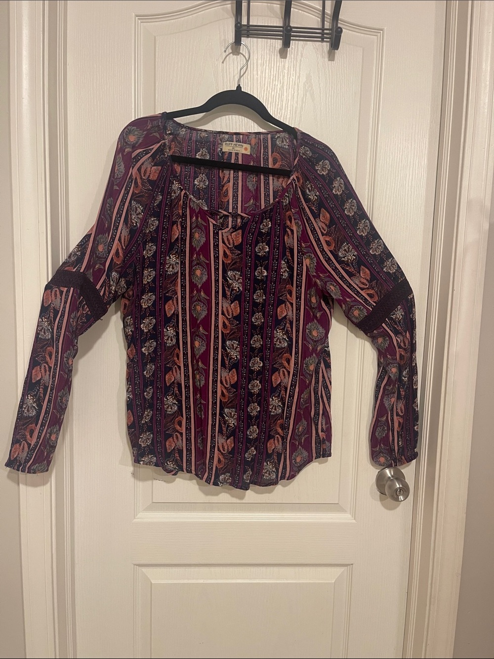 Ruff Hewn Purple Multi-Print Boho Peasant Blouse